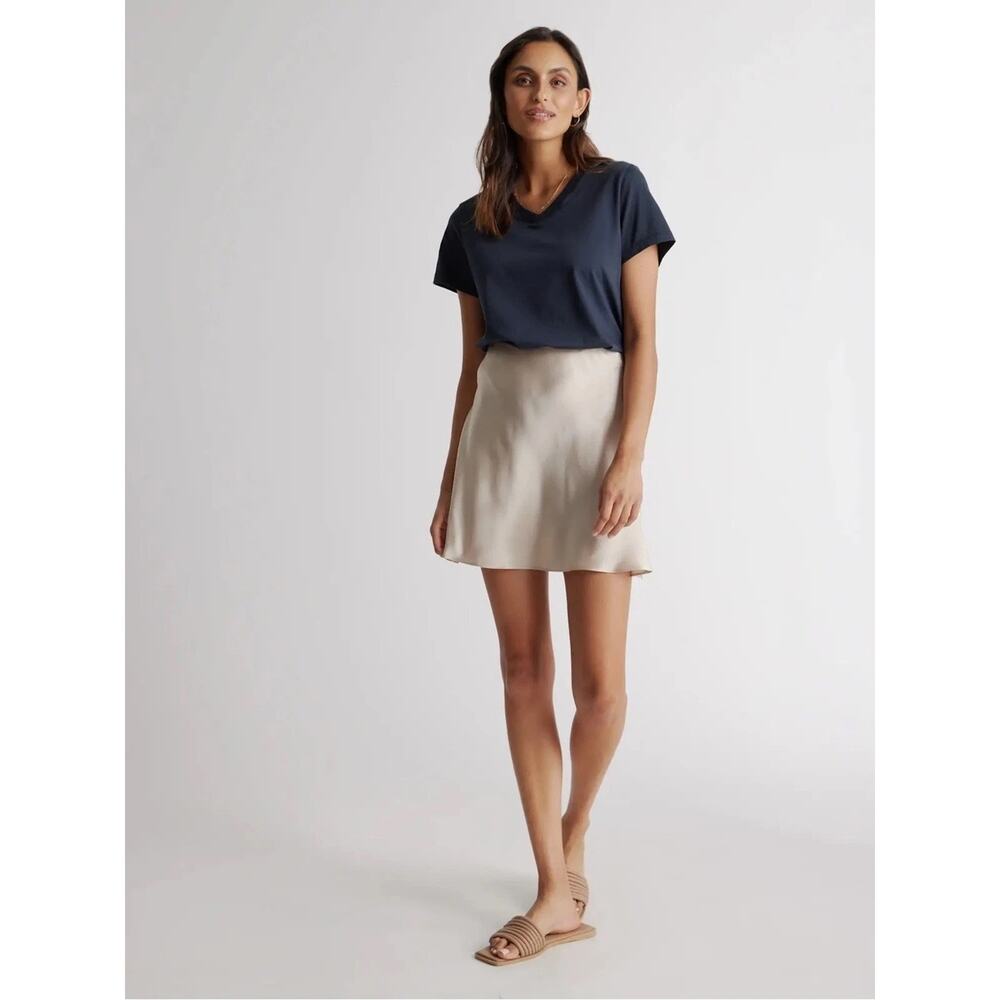 Quince $128 NWT 100% Silk Mini Skirt Champagne Washable Small Elastic A-Line